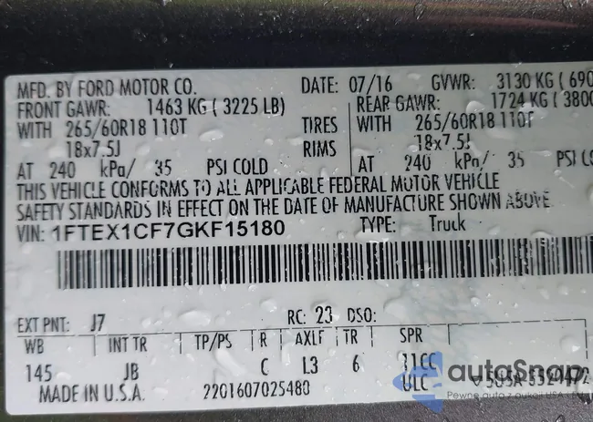 1FTEX1CF7GKF15180: 42678034