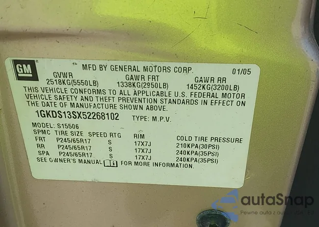 1GKDS13SX52268102: 42678203