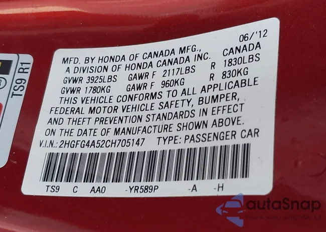 2HGFG4A52CH705147: 42679708