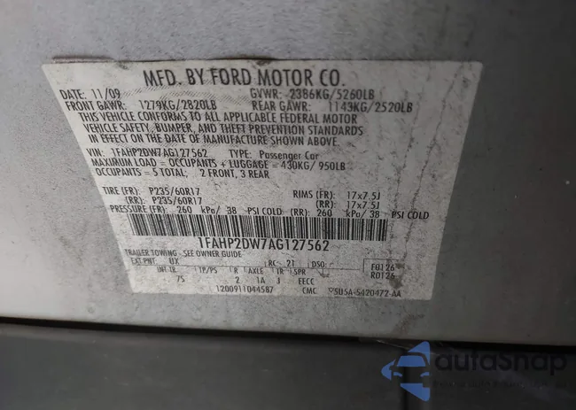 1FAHP2DW7AG127562: 42680506