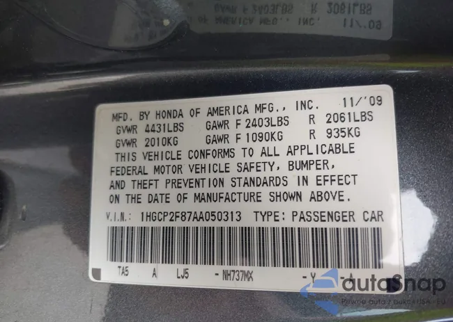 1HGCP2F87AA050313: 42680820