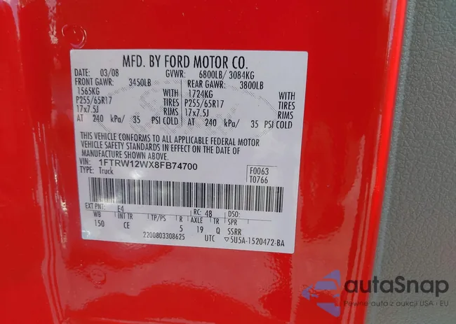 1FTRW12WX8FB74700: 42680145