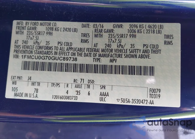 1FMCU0G70GUC89738: 42680257