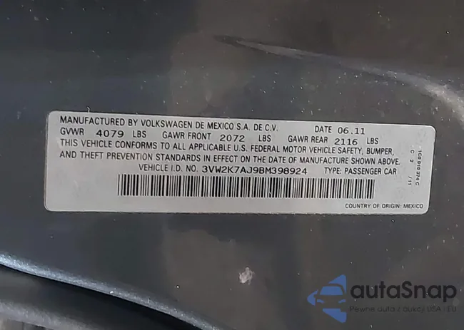 3VW2K7AJ9BM398924: 42681697