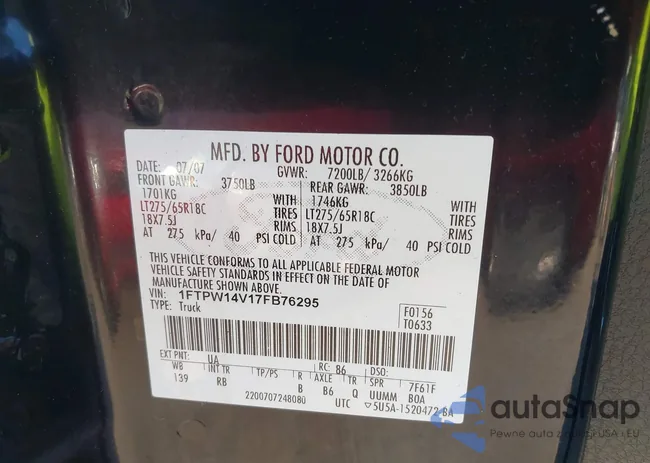 1FTPW14V17FB76295: 42680972