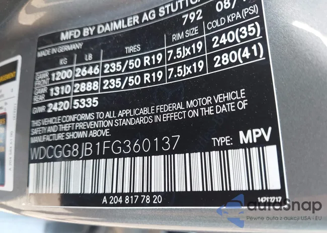 WDCGG8JB1FG360137: 42681230