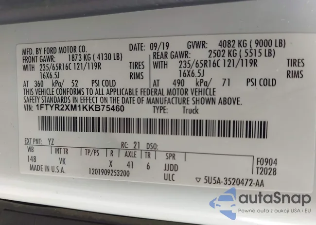 1FTYR2XM1KKB75460: 42682602