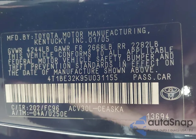 4T1BE32K95U031155: 42681963