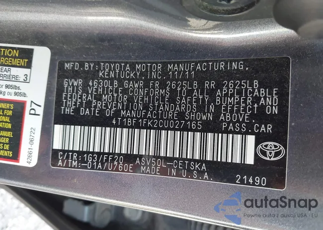 4T1BF1FK2CU027165: 42682245