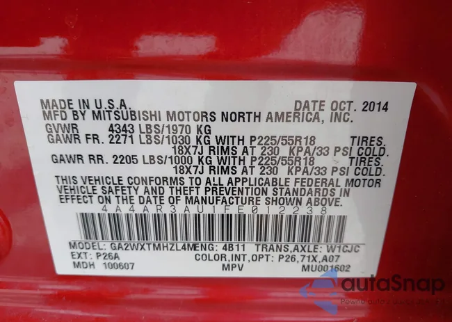 4A4AR3AU1FE012238: 42682977