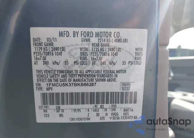 1FMCU5K37BKB86287: 42683149