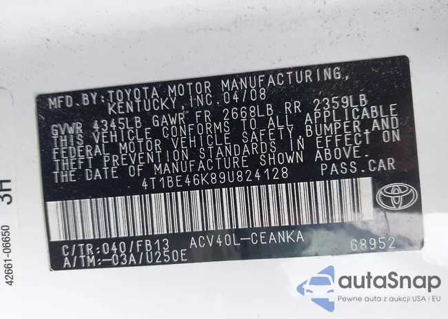 4T1BE46K89U824128: 42683192