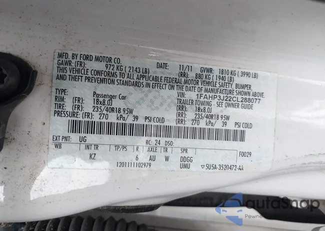 1FAHP3J22CL288077: 42684509