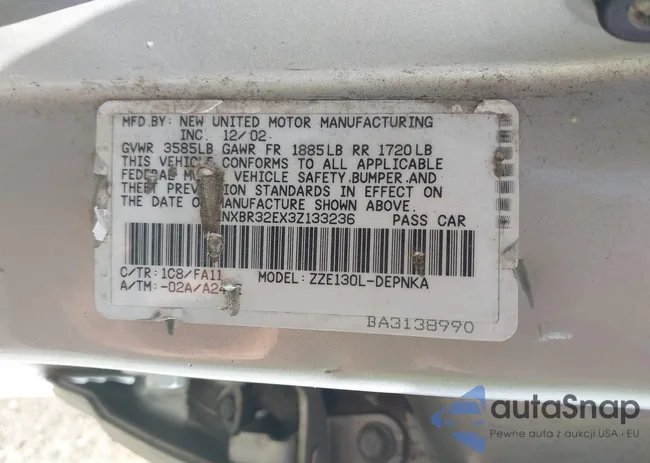 1NXBR32EX3Z133236: 42685634