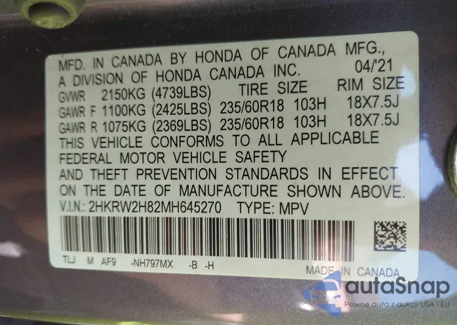 2HKRW2H82MH645270: 42685258