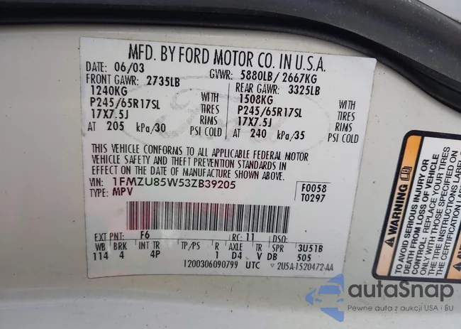 1FMZU85W53ZB39205: 42686675