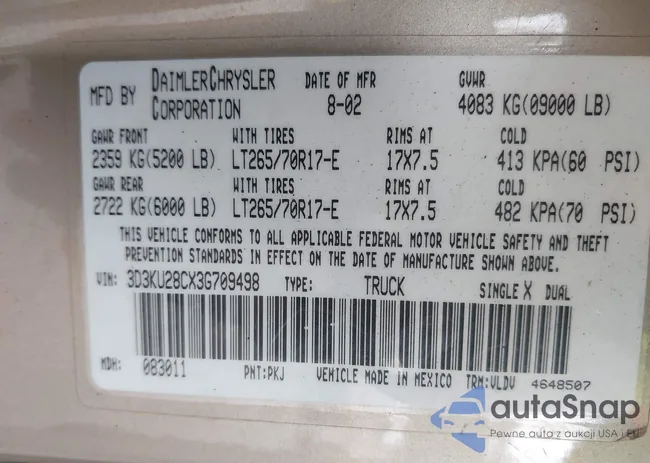 3D3KU28CX3G709498: 42687639