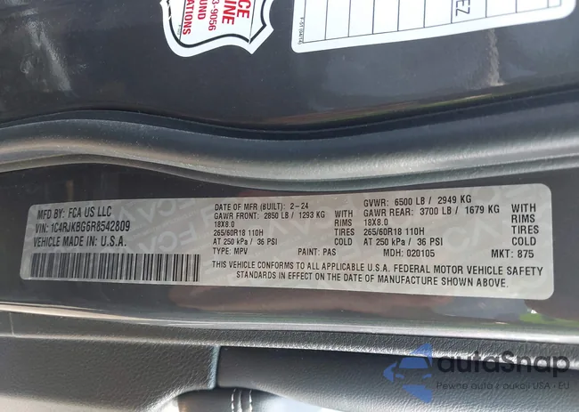 1C4RJKBG6R8542809: 42687713