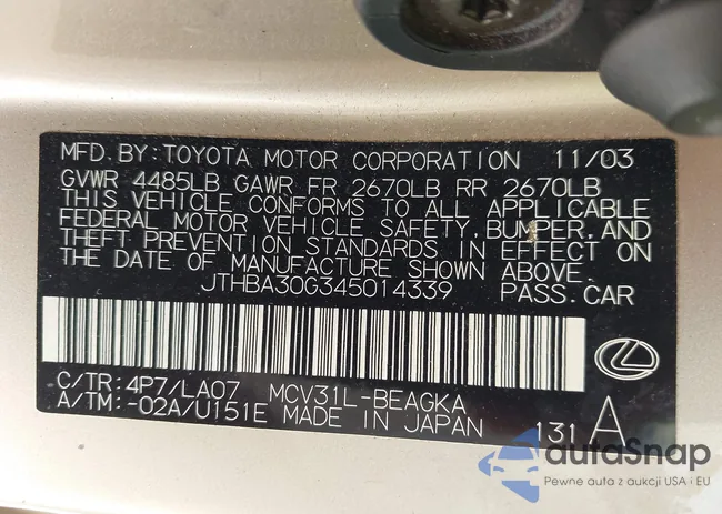 JTHBA30G345014339: 42686936