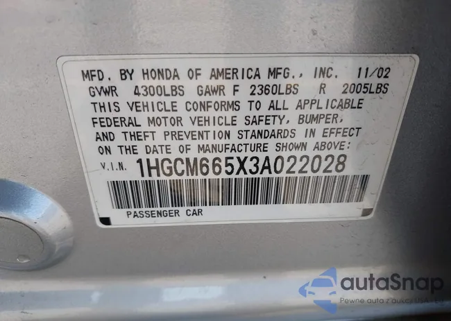1HGCM665X3A022028: 42687098