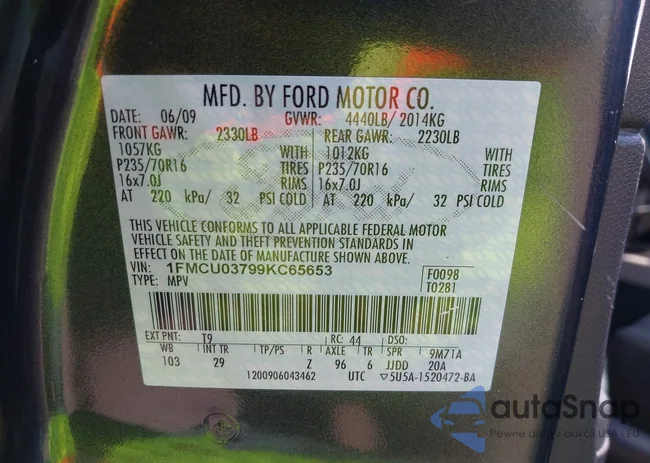 1FMCU03799KC65653: 42688340