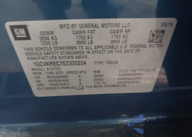 1GCVKREC7GZ320204: 42688416