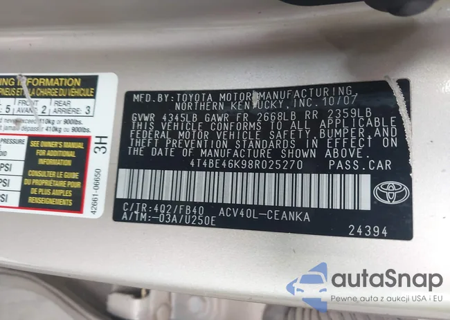 4T4BE46K98R025270: 42688573