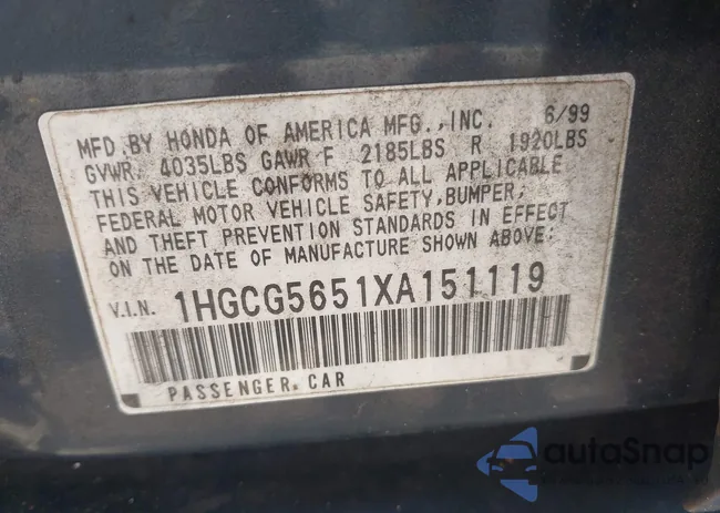 1HGCG5651XA151119: 42688646