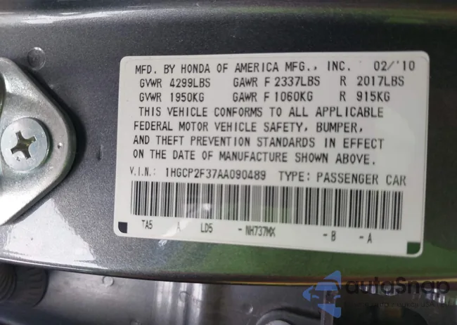 1HGCP2F37AA090489: 42688745