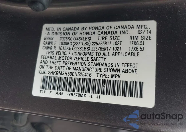 2HKRM3H53EH525416: 42688866