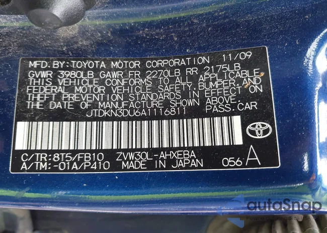 JTDKN3DU6A1116811: 42687900