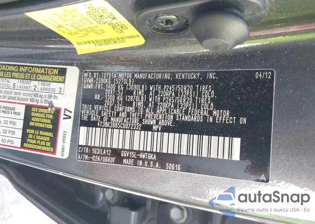 4T3BK3BB5CU072332: 42687978