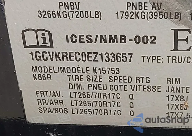 1GCVKREC0EZ133657: 42687993