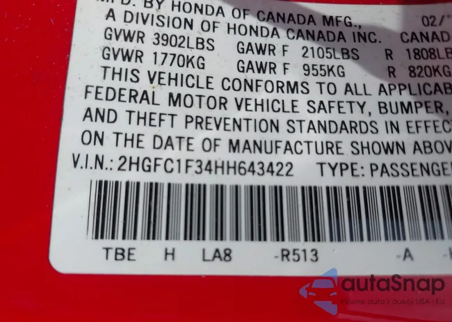 2HGFC1F34HH643422: 42688029