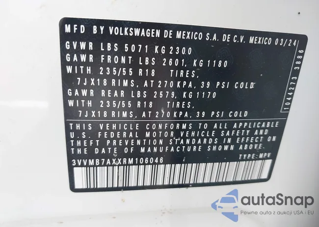 3VVMB7AXXRM106046: 42688084