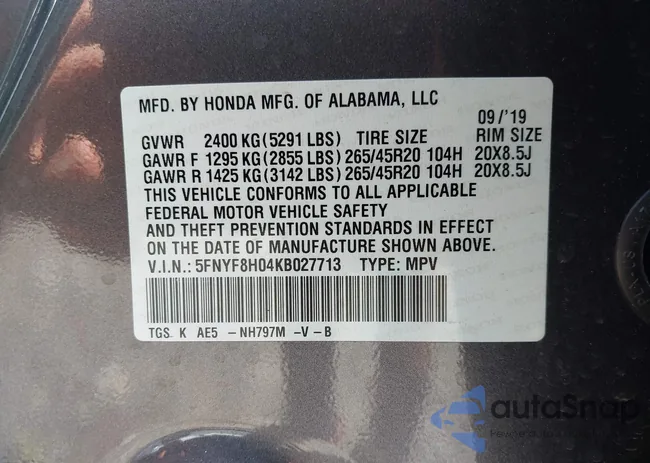 5FNYF8H04KB027713: 42688112