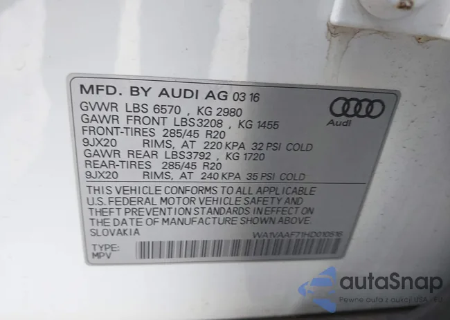 WA1VAAF71HD010516: 42689590