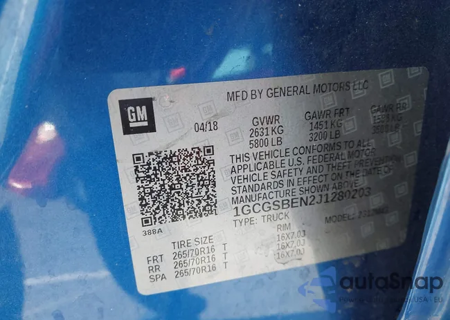 1GCGSBEN2J1280203: 42691416