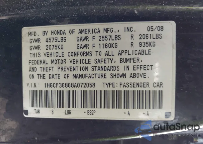 1HGCP36868A072058: 42691514