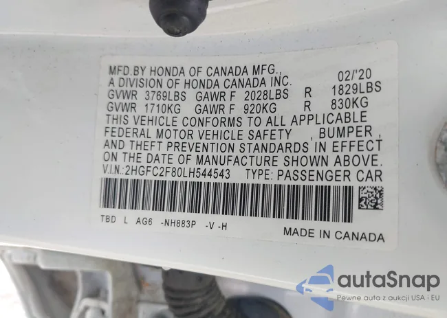 2HGFC2F80LH544543: 42690977