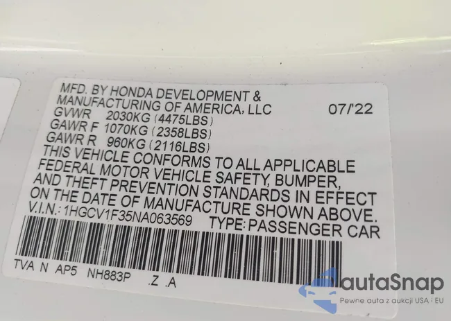 1HGCV1F35NA063569: 42691269