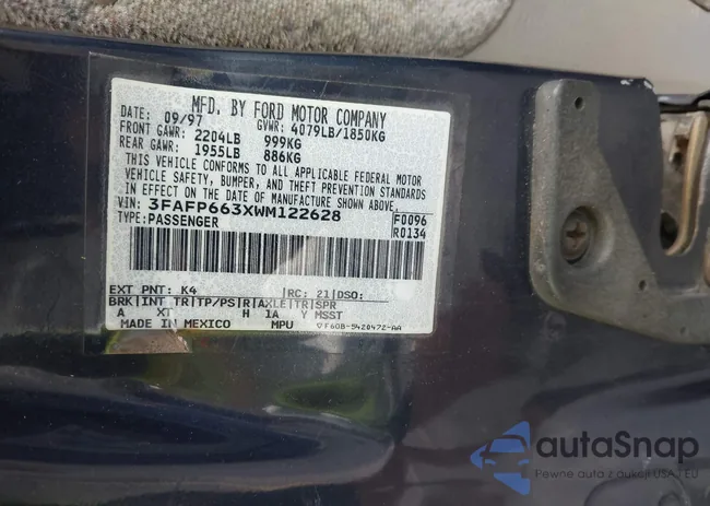 3FAFP663XWM122628: 42692574