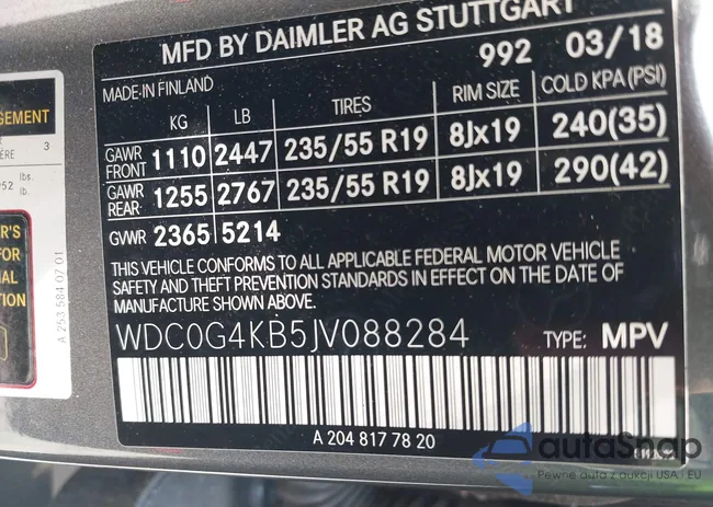 WDC0G4KB5JV088284: 42692043