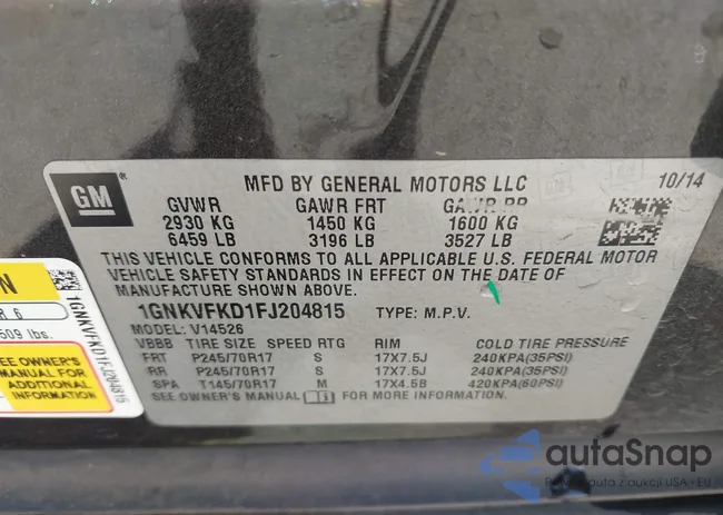 1GNKVFKD1FJ204815: 42692107