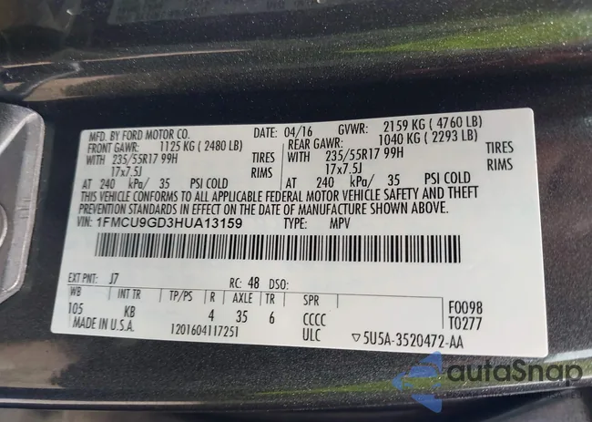 1FMCU9GD3HUA13159: 42693381