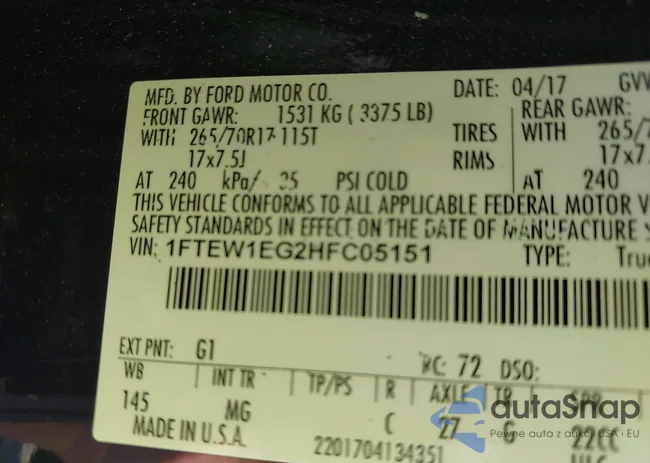 1FTEW1EG2HFC05151: 42693473