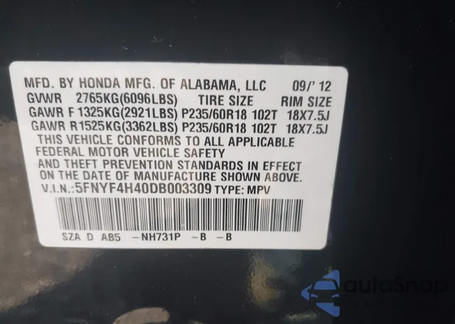 5FNYF4H40DB003309: 42693533