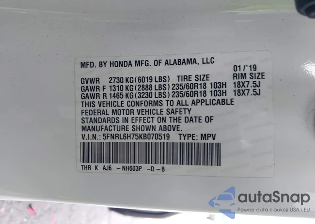 5FNRL6H75KB070519: 42693670