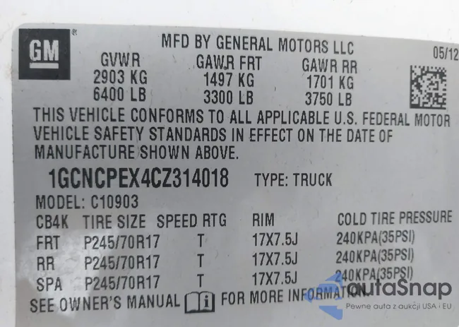 1GCNCPEX4CZ314018: 42693770