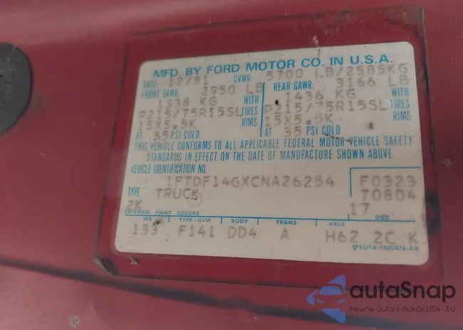 1FTDF14GXCNA26254: 42693776